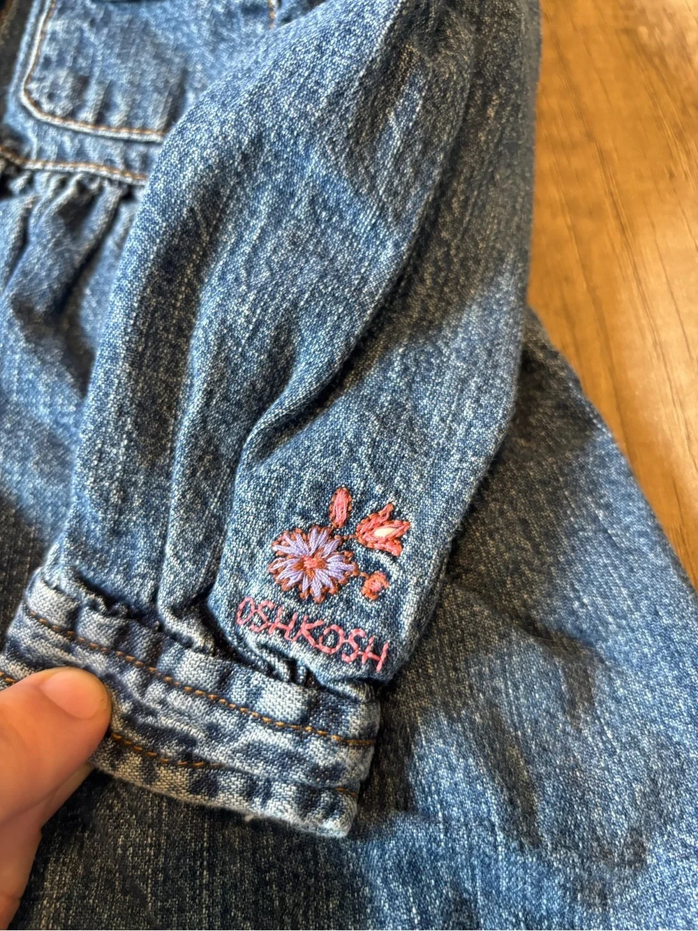 Vintage 2000s Y2K Oshkosh B’Gosh Denim Dress Baby Clothes Outfit Floral 12M
